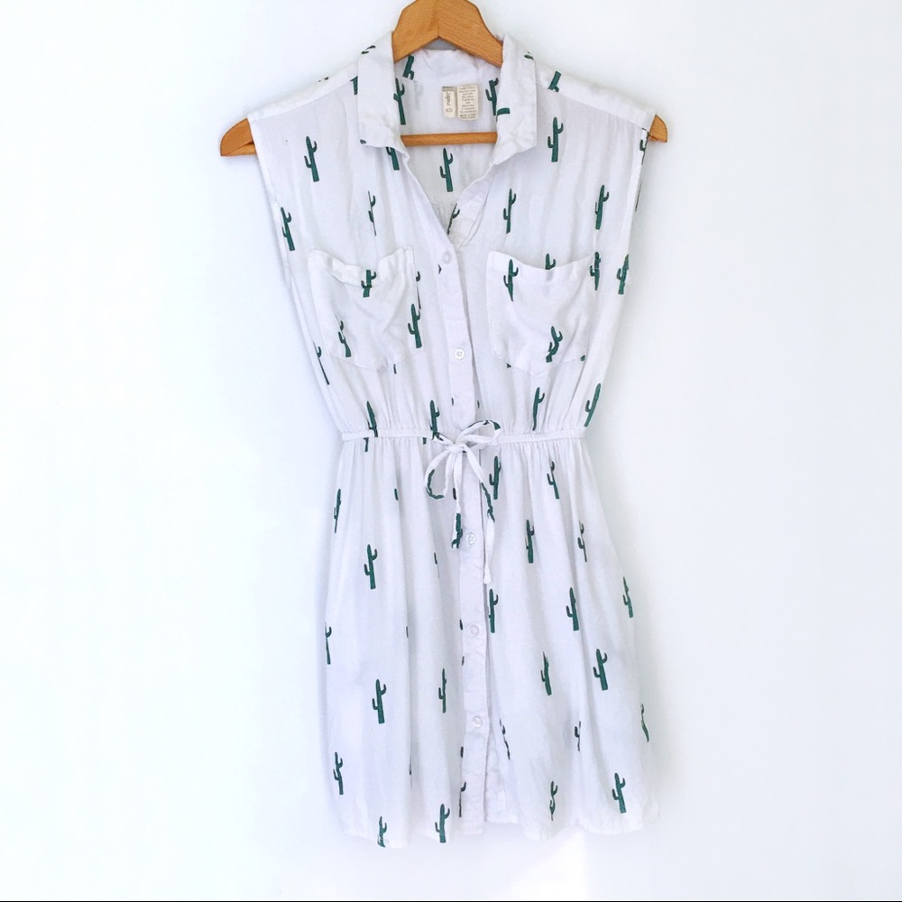 XS Sundress Button Down Cinch Waist Cactus Print